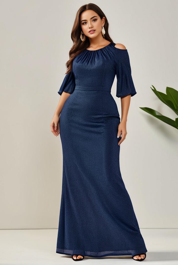 3 4 sleeve bodycon plunging back sequin evening dress 137435