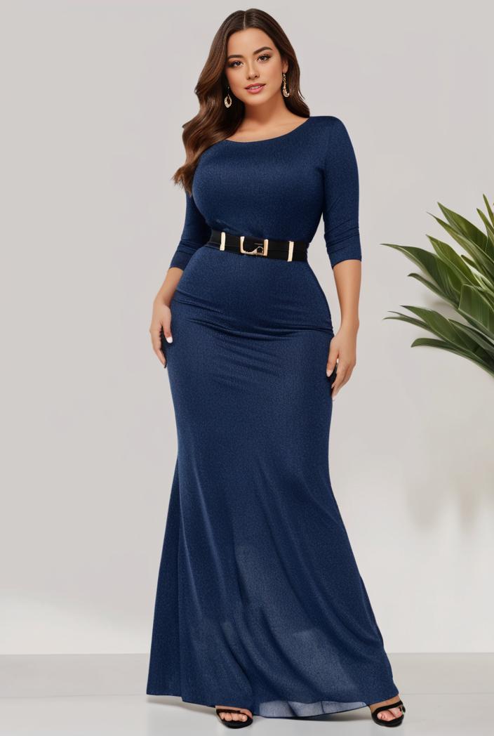 3 4 sleeve bodycon plunging back sequin evening dress 137437