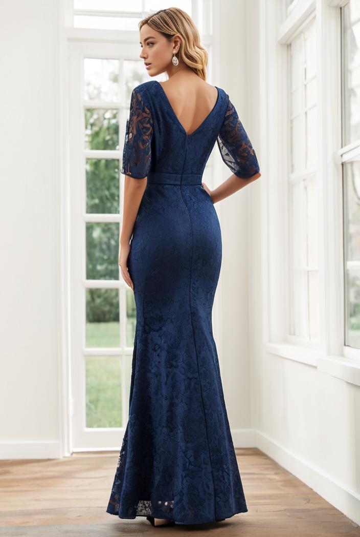 3 4 sleeve bodycon plunging back sequin evening dress 137441