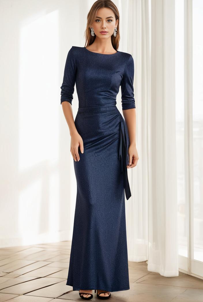 3 4 sleeve bodycon plunging back sequin evening dress 137447