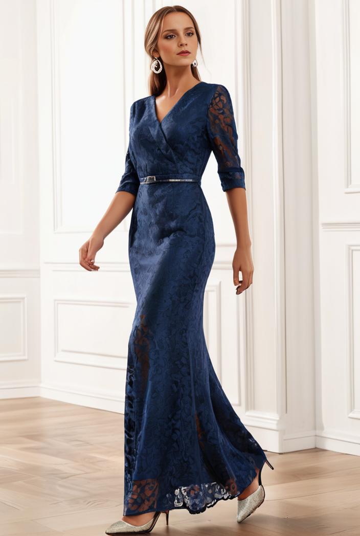 3 4 sleeve bodycon plunging back sequin evening dress 102860