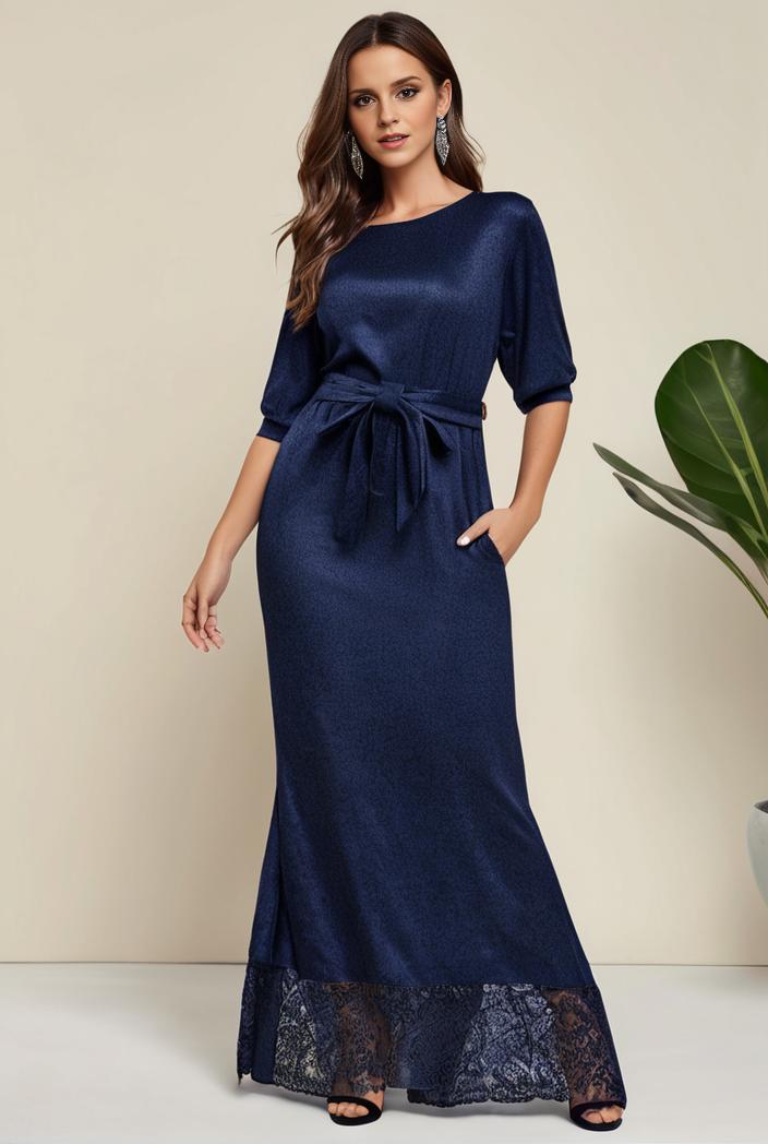 3 4 sleeve bodycon plunging back sequin evening dress 102865