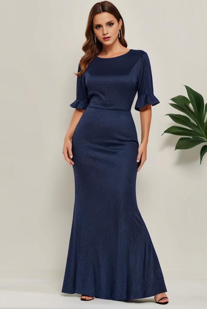 3 4 sleeve bodycon plunging back sequin evening dress 102868