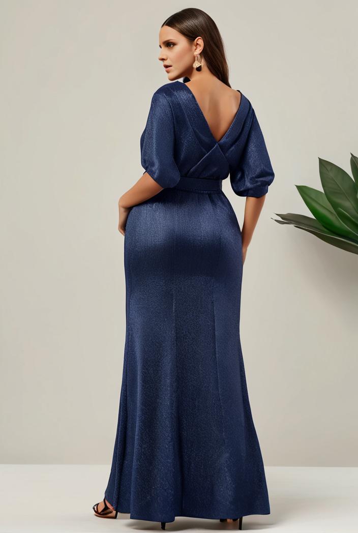 3 4 sleeve bodycon plunging back sequin evening dress 102878