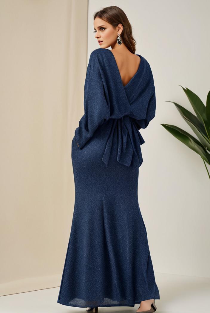 3 4 sleeve bodycon plunging back sequin evening dress 102879