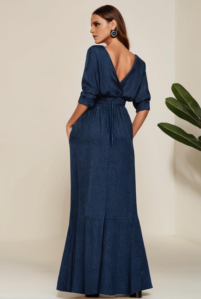 3 4 sleeve bodycon plunging back sequin evening dress 102880