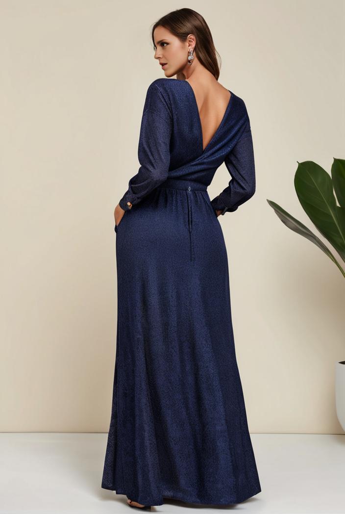 3 4 sleeve bodycon plunging back sequin evening dress 102881