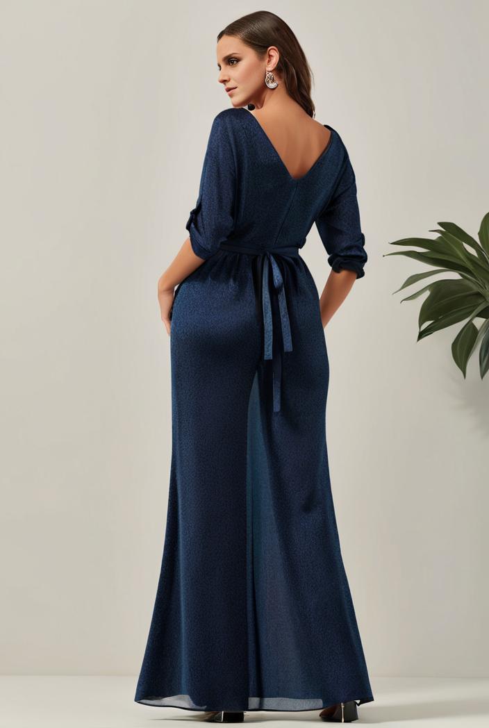 3 4 sleeve bodycon plunging back sequin evening dress 102882