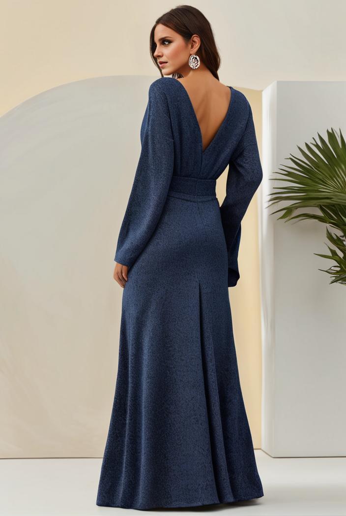 3 4 sleeve bodycon plunging back sequin evening dress 102883