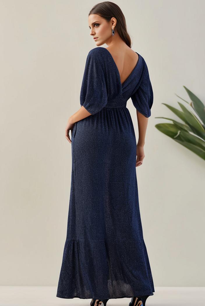 3 4 sleeve bodycon plunging back sequin evening dress 102885