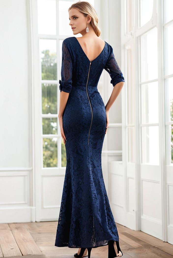 3 4 sleeve bodycon plunging back sequin evening dress 102892
