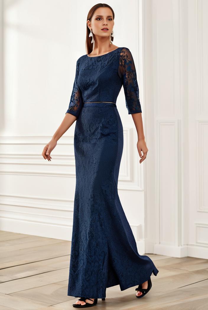 3 4 sleeve bodycon plunging back sequin evening dress 102893