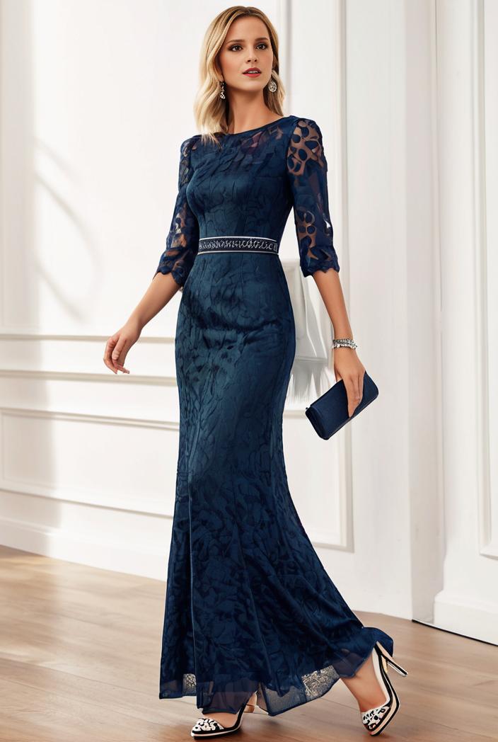 3 4 sleeve bodycon plunging back sequin evening dress 102896