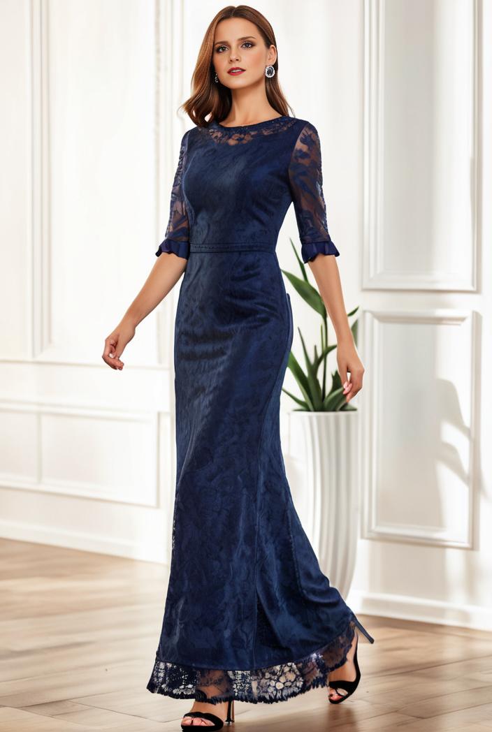3 4 sleeve bodycon plunging back sequin evening dress 102898