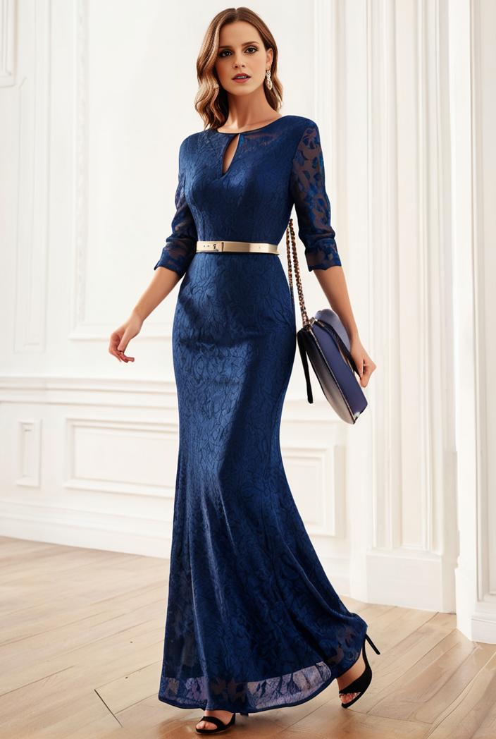 3 4 sleeve bodycon plunging back sequin evening dress 102908