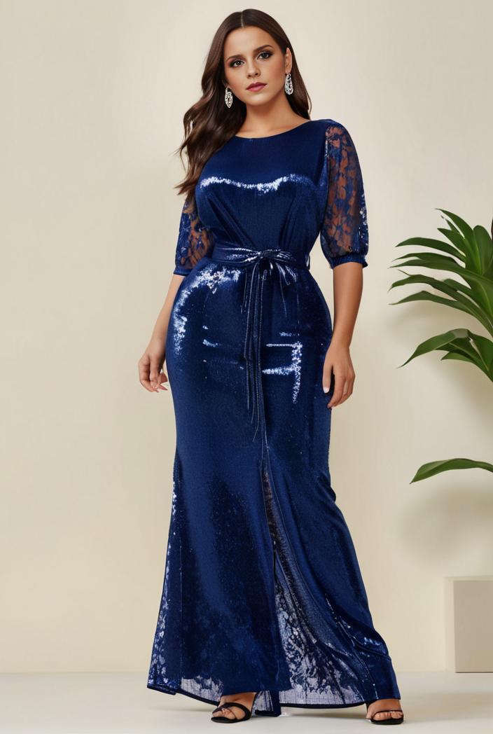 3 4 sleeve bodycon plunging back sequin evening dress 102912