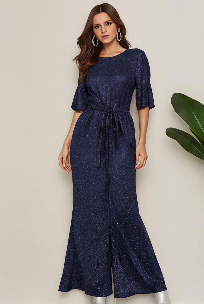 3 4 sleeve bodycon plunging back sequin evening dress 102932