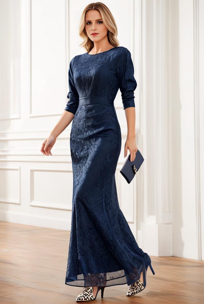 3 4 sleeve bodycon plunging back sequin evening dress 102942