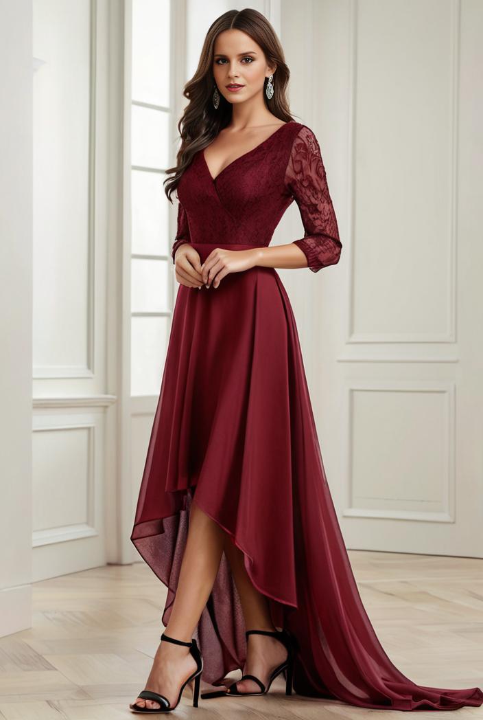 3 4 sleeve sheer sequin stripe high low hem evening dress 128737