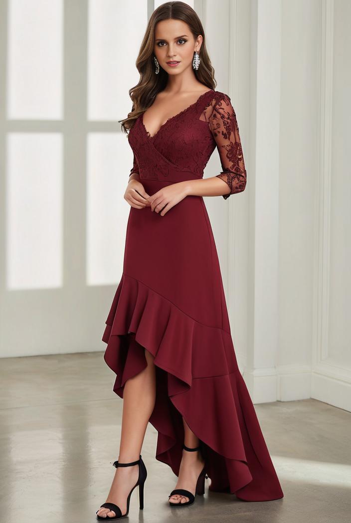 3 4 sleeve sheer sequin stripe high low hem evening dress 128738