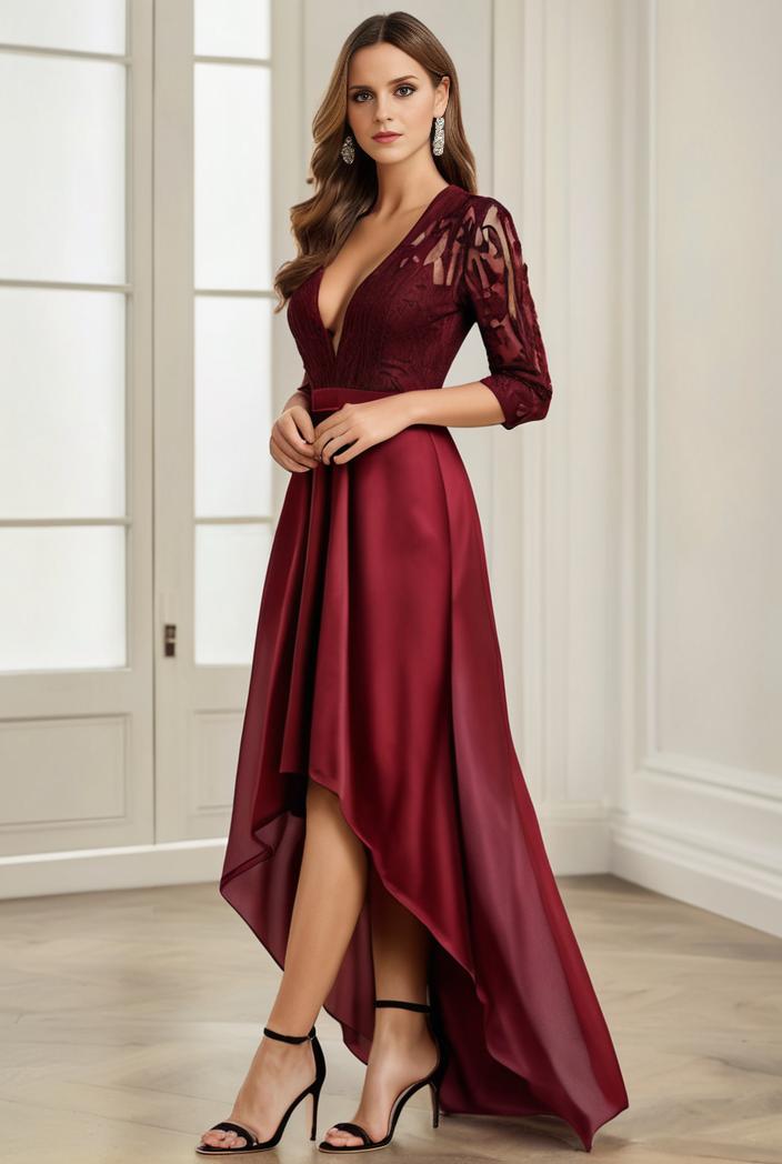 3 4 sleeve sheer sequin stripe high low hem evening dress 128739