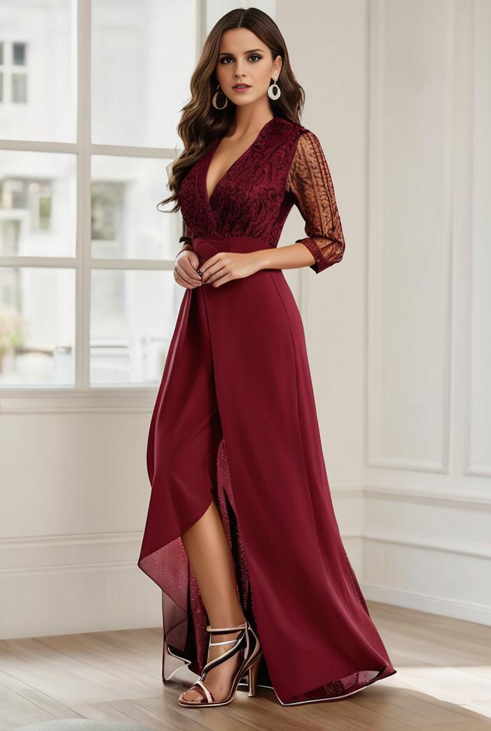 3 4 sleeve sheer sequin stripe high low hem evening dress 128740