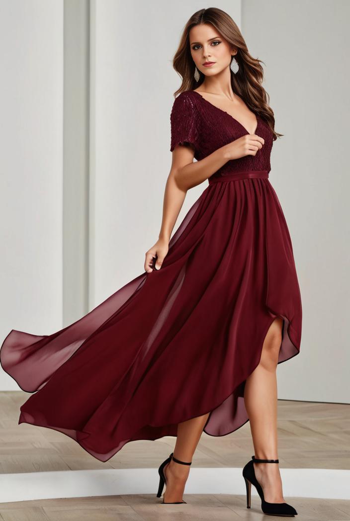 3 4 sleeve sheer sequin stripe high low hem evening dress 128745