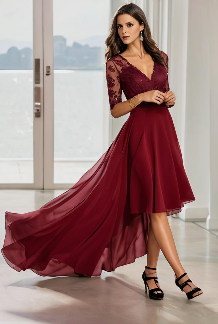 3 4 sleeve sheer sequin stripe high low hem evening dress 128751