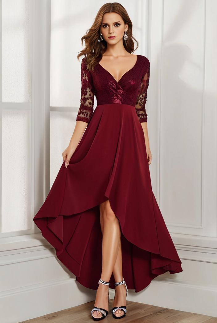 3 4 sleeve sheer sequin stripe high low hem evening dress 128757
