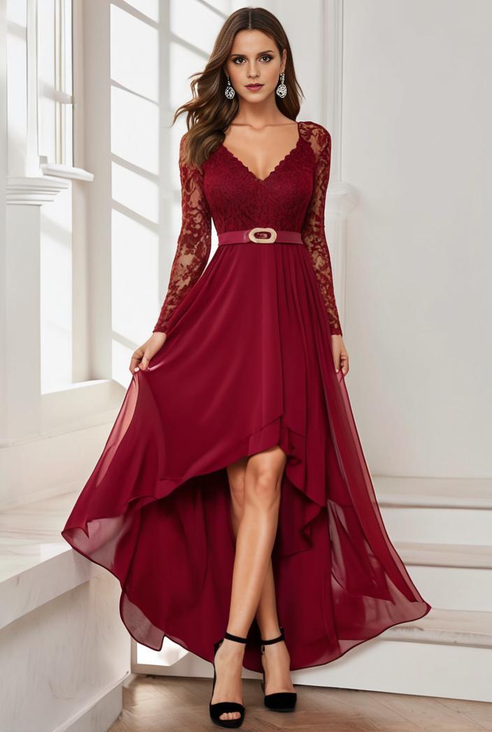 3 4 sleeve sheer sequin stripe high low hem evening dress 128758