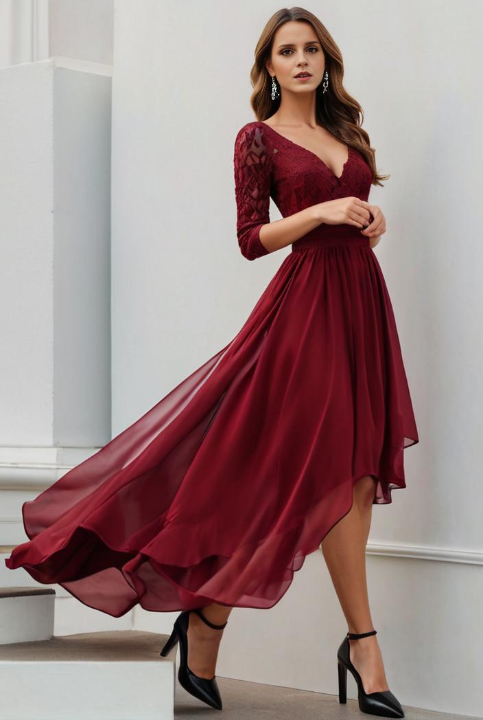 3 4 sleeve sheer sequin stripe high low hem evening dress 128773