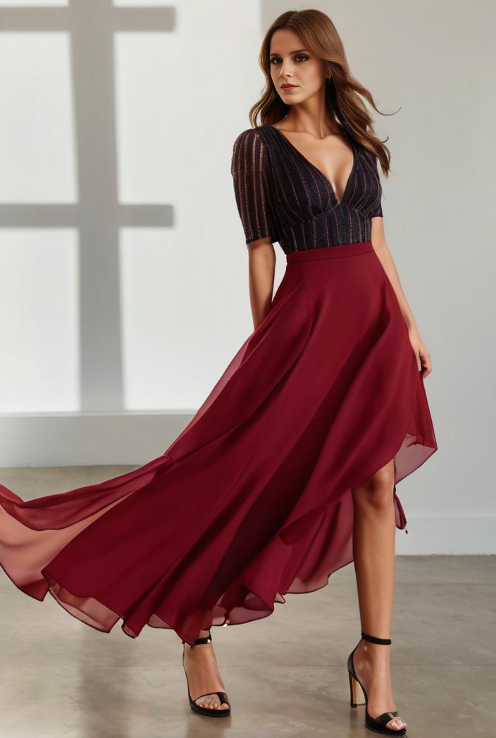 3 4 sleeve sheer sequin stripe high low hem evening dress 128776
