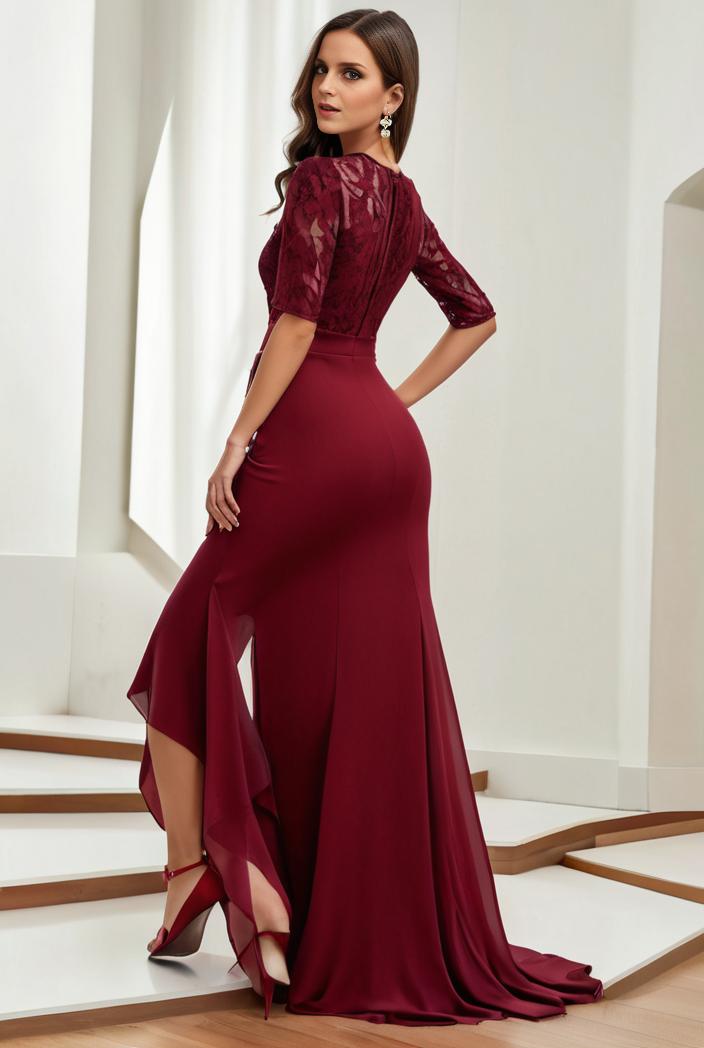 3 4 sleeve sheer sequin stripe high low hem evening dress 128777