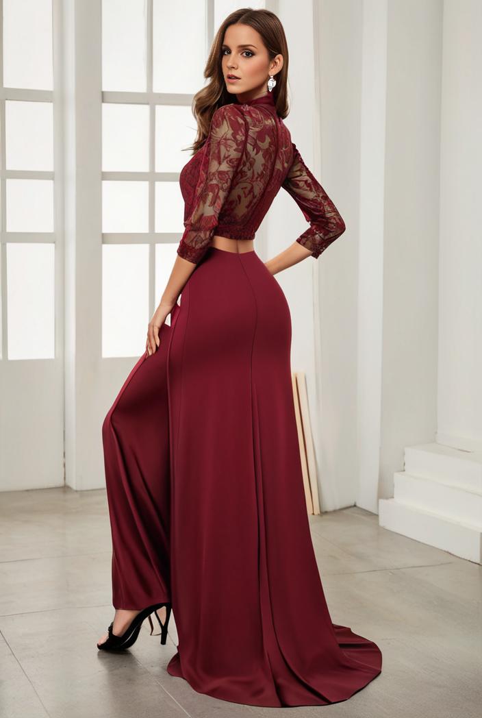 3 4 sleeve sheer sequin stripe high low hem evening dress 128778