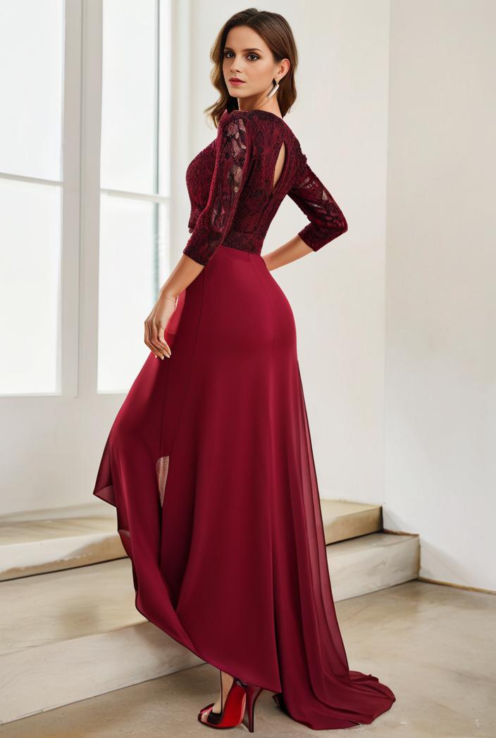 3 4 sleeve sheer sequin stripe high low hem evening dress 128779