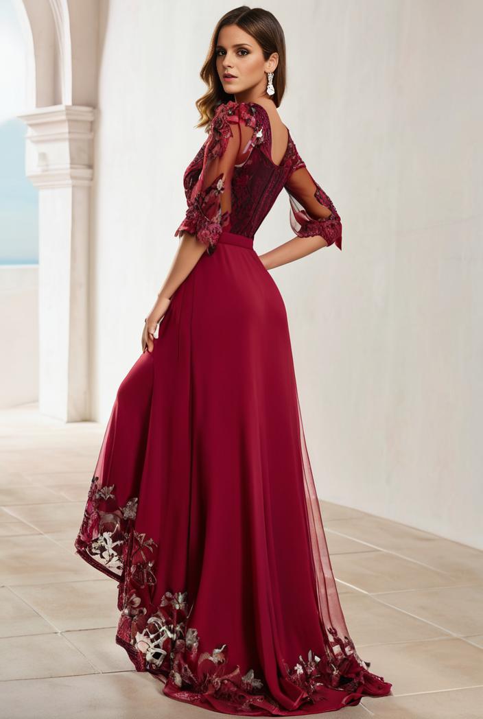 3 4 sleeve sheer sequin stripe high low hem evening dress 128782