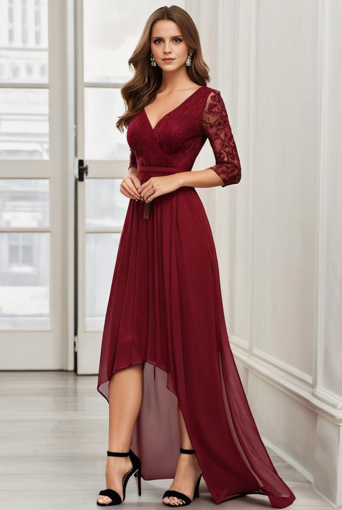 3 4 sleeve sheer sequin stripe high low hem evening dress 128789