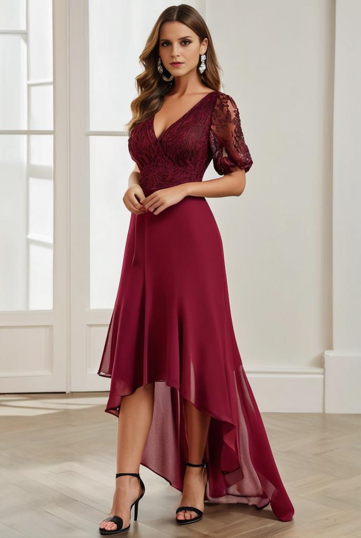 3 4 sleeve sheer sequin stripe high low hem evening dress 128790