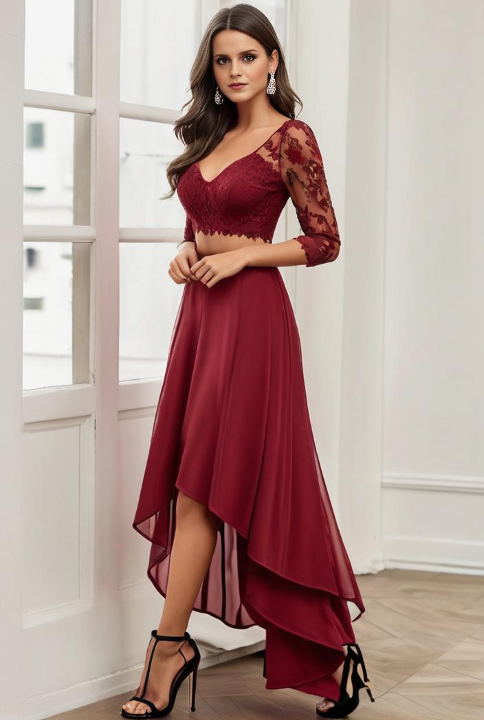 3 4 sleeve sheer sequin stripe high low hem evening dress 128791