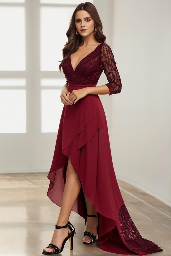 3 4 sleeve sheer sequin stripe high low hem evening dress 128792