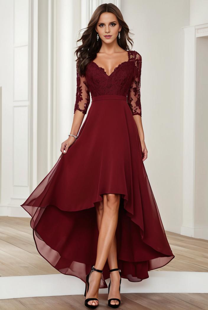 3 4 sleeve sheer sequin stripe high low hem evening dress 128793