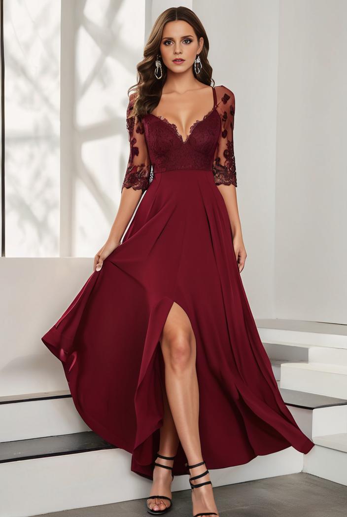 3 4 sleeve sheer sequin stripe high low hem evening dress 128794