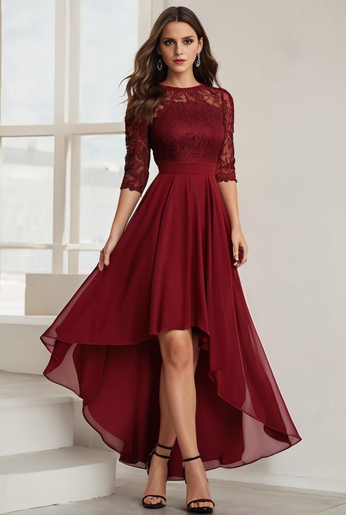 3 4 sleeve sheer sequin stripe high low hem evening dress 128796