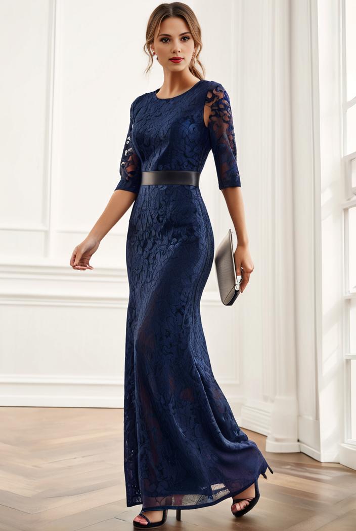 3 4 sleeve bodycon plunging back sequin evening dress 146653