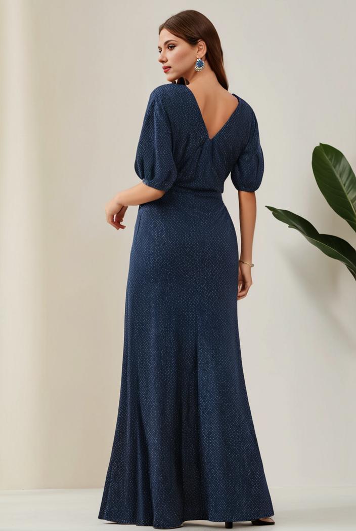 3 4 sleeve bodycon plunging back sequin evening dress 146679
