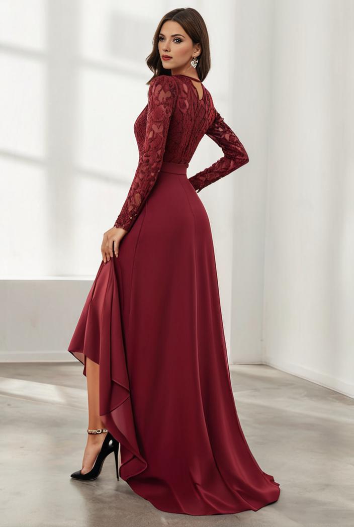 3 4 sleeve sheer sequin stripe high low hem evening dress 146868