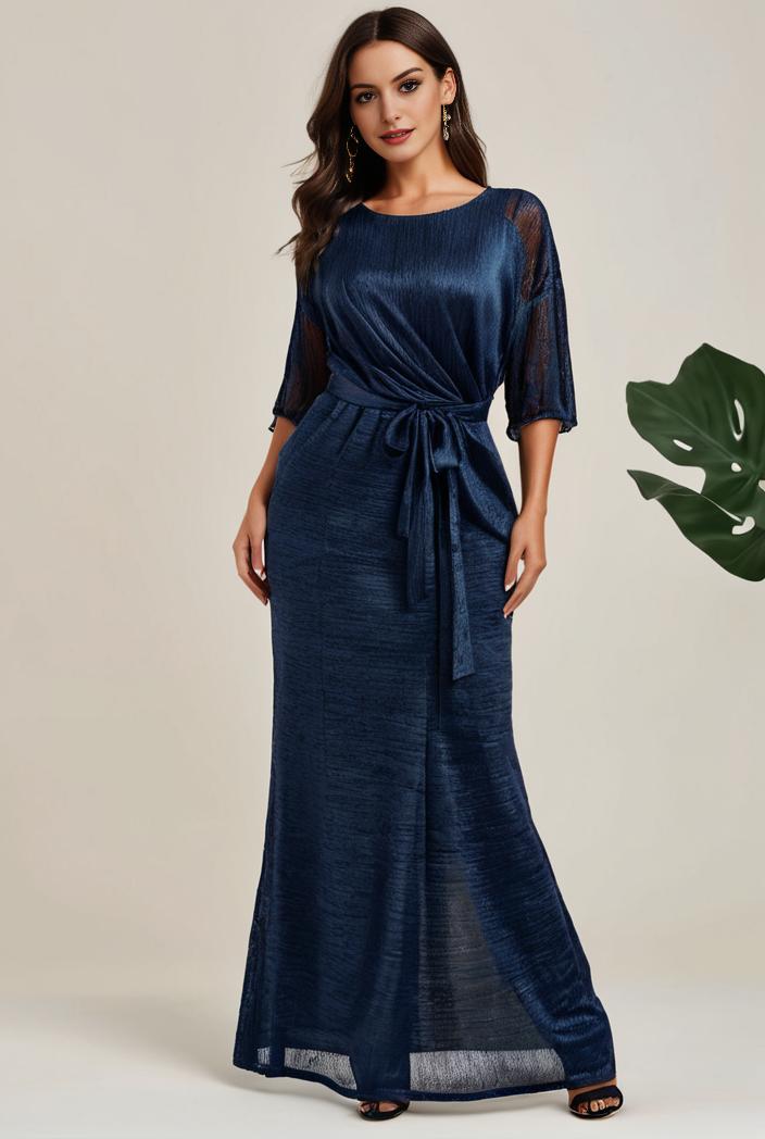 3 4 sleeve bodycon plunging back sequin evening dress 141985