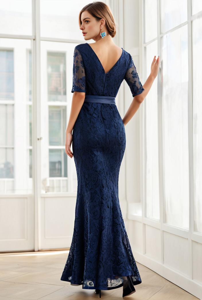 3 4 sleeve bodycon plunging back sequin evening dress 141993