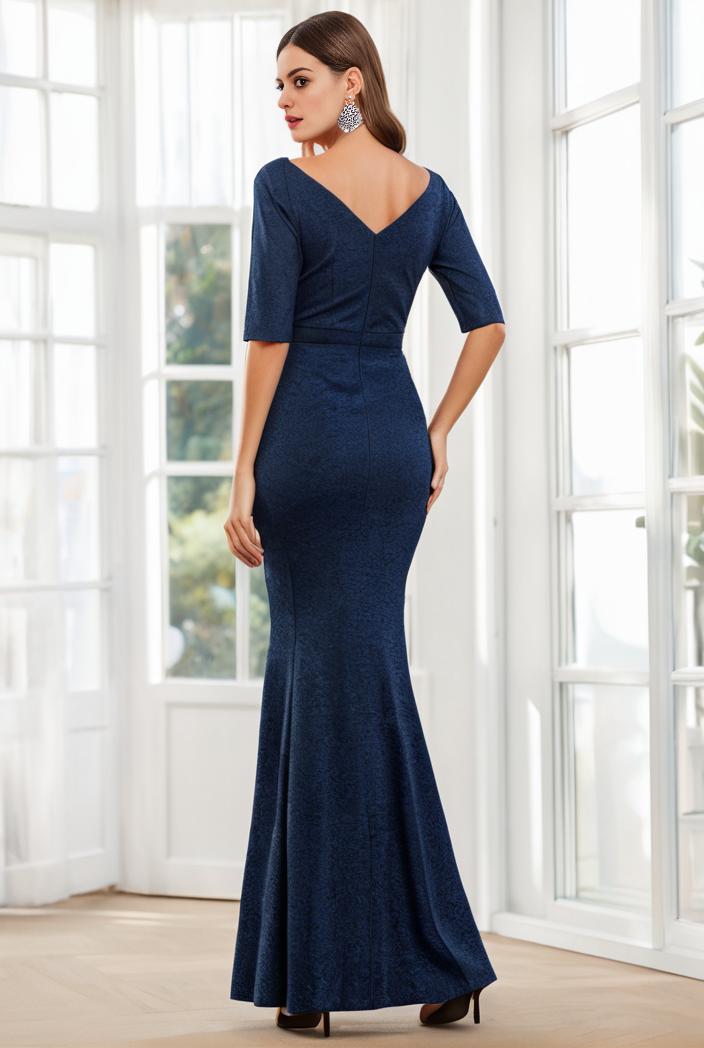 3 4 sleeve bodycon plunging back sequin evening dress 141997