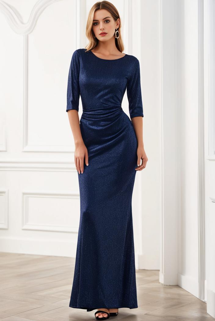 3 4 sleeve bodycon plunging back sequin evening dress 142006